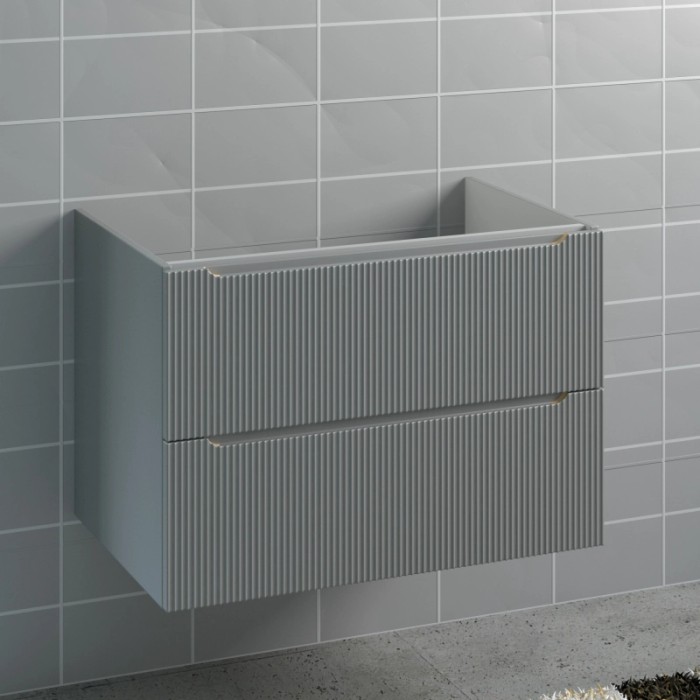 Mobile bagno sospeso grigio con due cassetti per arredo bagno.