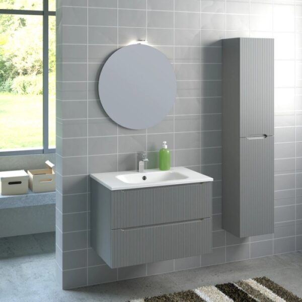 Set mobili bagno t.b.t. grigio con mobile lavabo, specchio e colonna.