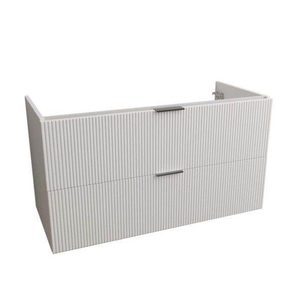 Mobile bagno bianco con due cassetti e frontale scanalato.