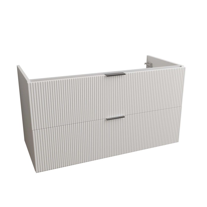Mobile bagno bianco con due cassetti e frontale scanalato.