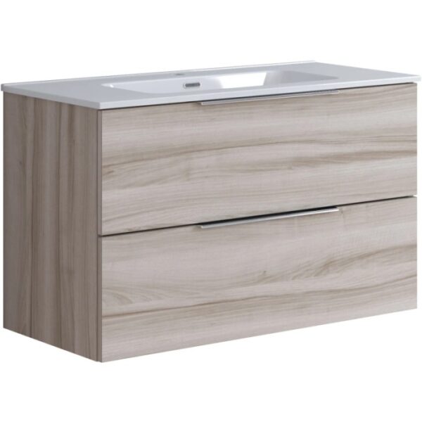 t.b.t. Mobile bagno con due cassetti e lavabo bianco.