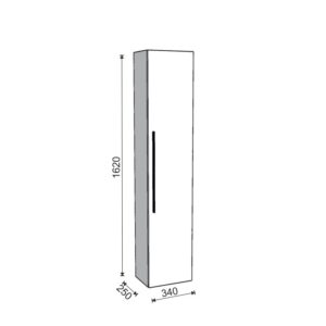 Disegno tecnico: Mobile bagno alto con dimensioni (altezza 1620 mm, profondità 250 mm, larghezza 340 mm).