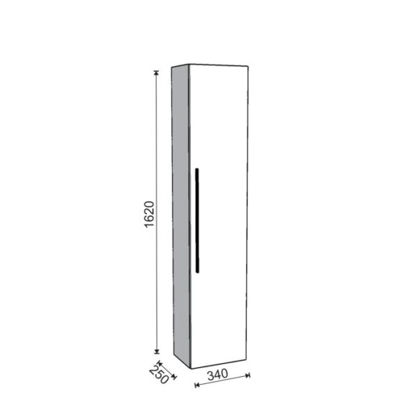 Disegno tecnico: Mobile bagno alto con dimensioni (altezza 1620 mm, profondità 250 mm, larghezza 340 mm).