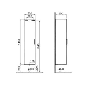 Disegno tecnico di un elemento di arredo bagno t.b.t. con dimensioni.