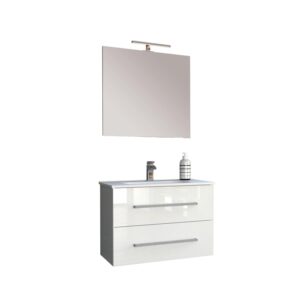 Mobile bagno bianco con specchio e lampada, categoria arredamento bagno.