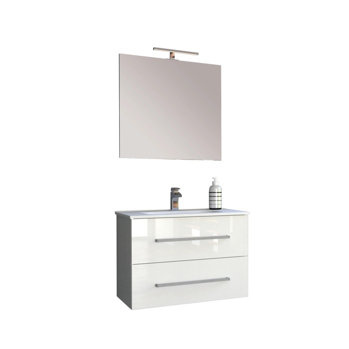 Mobile bagno bianco con specchio e lampada, categoria arredamento bagno.