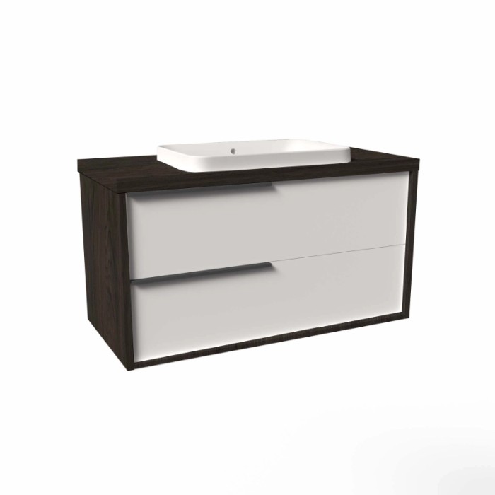 Mobile bagno base lavabo sospeso Kora 81x65x46 cm olmo caffè bianco lucido