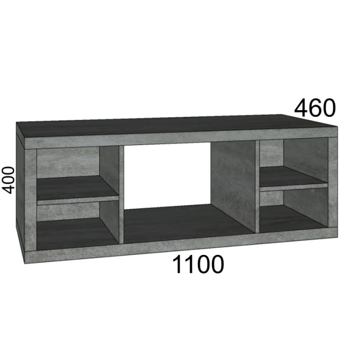 Mobile bagno grigio con scomparti aperti, ideale per accessori da bagno e decorazioni.