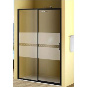 t.b.t. Porta doccia scorrevole con telaio nero e fascia decorativa.