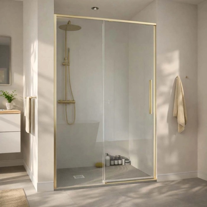 Porta doccia scorrevole Slim 108-110x200 cm oro spazzolato