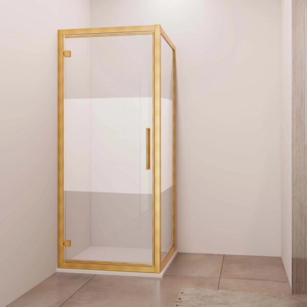Porta battente reversibile doccia Lux 87/93 cm oro spazzolato