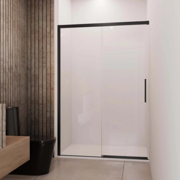 Porta scorrevole doccia Lux sx nicchia est. 107-110 cm nero trasparente