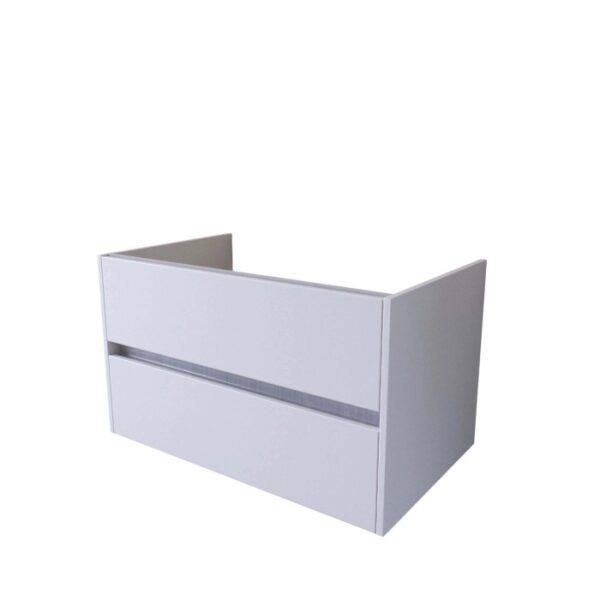 Mobile bagno sospeso bianco con due cassetti.