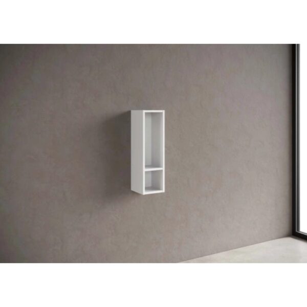 Mobile bagno sospeso t.b.t. bianco con due scomparti su parete grigia.