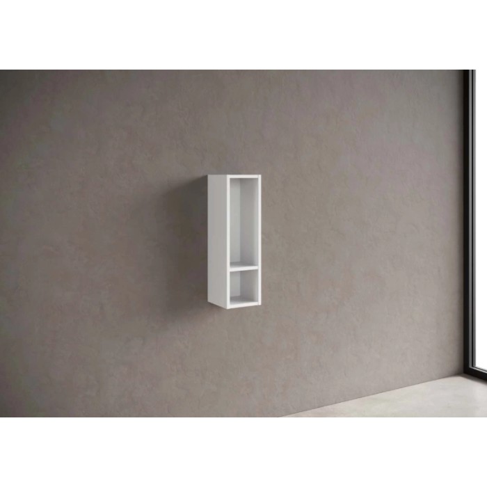Mobile bagno sospeso t.b.t. bianco con due scomparti su parete grigia.