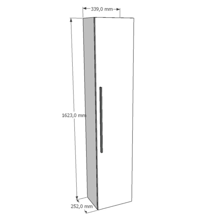 Mobile bagno t.b.t. colonna sospesa con dimensioni 1623x339x252mm.