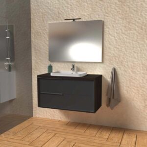 Mobile bagno base lavabo sospeso Kora 81x65x46 cm olmo caffè grafite opaco