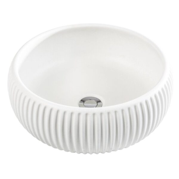 t.b.t. Lavabo d'appoggio rotondo bianco con superficie a coste.