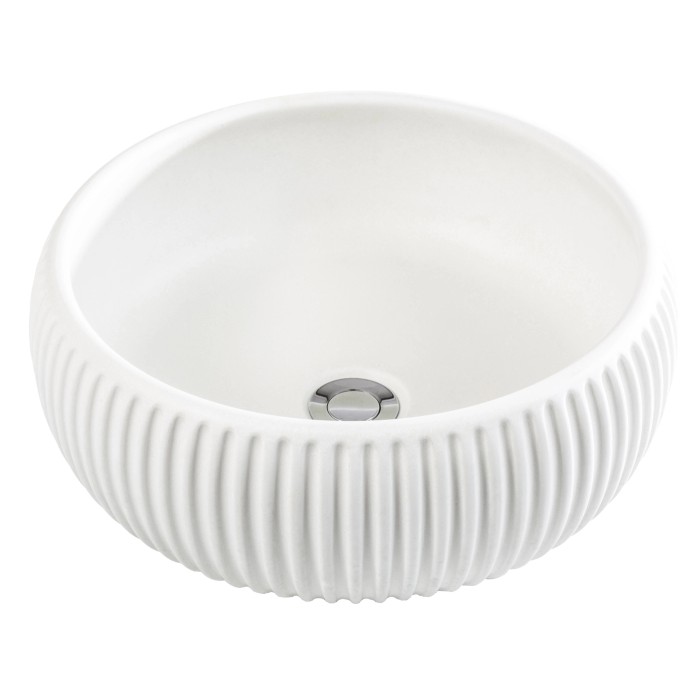 t.b.t. Lavabo d'appoggio rotondo bianco con superficie a coste.