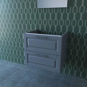 Mobile bagno grigio con due cassetti per arredare il bagno.