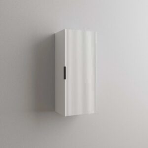 Mobile bagno sospeso t.b.t. bianco con anta scanalata e maniglia nera.