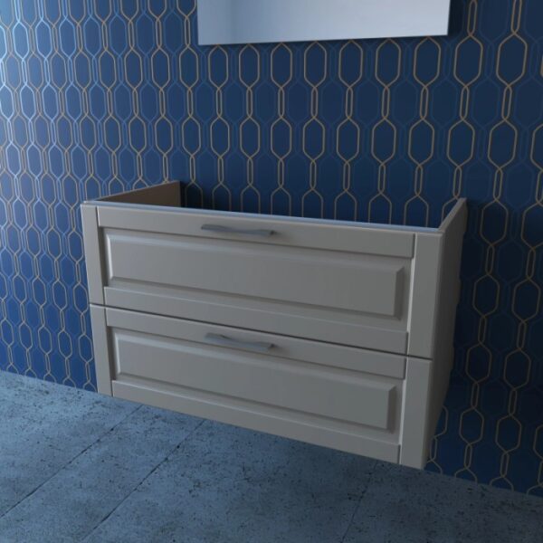 t.b.t. Mobile bagno beige con due cassetti.