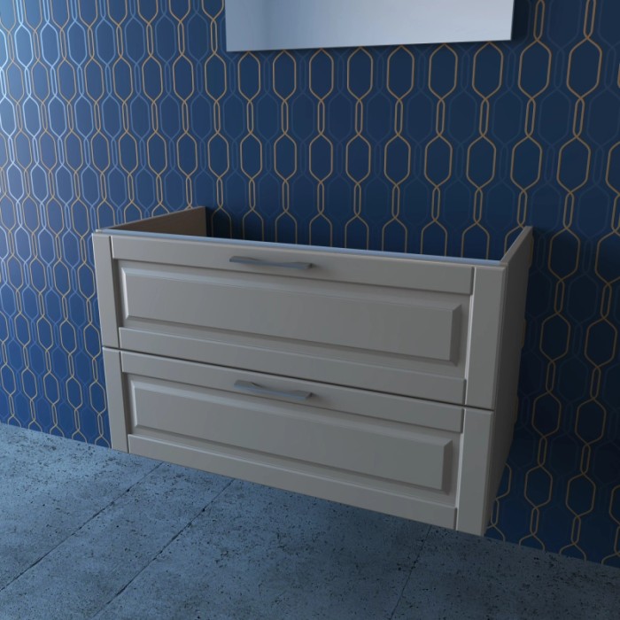 t.b.t. Mobile bagno beige con due cassetti.