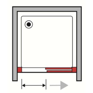 Schema di una porta doccia t.b.t. che mostra il meccanismo di apertura.