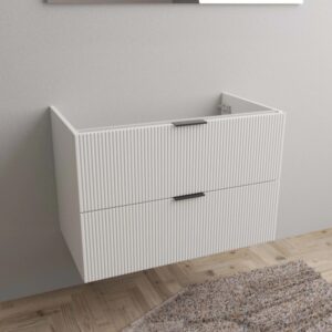 Mobile bagno sospeso bianco con due cassetti e frontale scanalato.