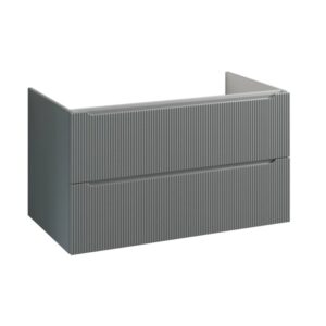 Mobile bagno sospeso grigio con frontale a coste per arredo bagno.
