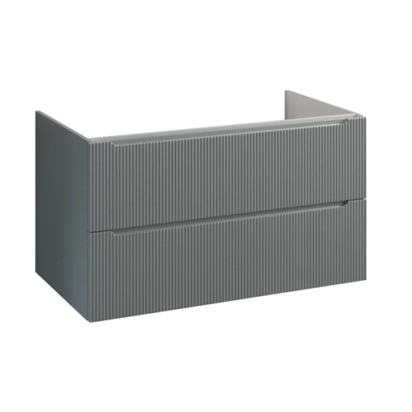 Mobile bagno sospeso grigio con frontale a coste per arredo bagno.