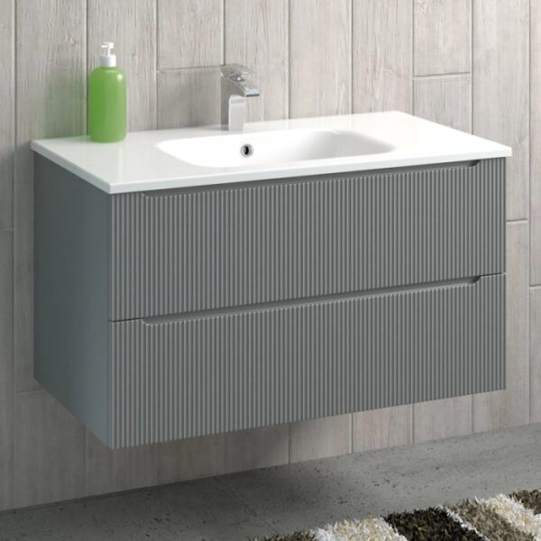 Mobile bagno grigio con lavabo per arredamento bagno.