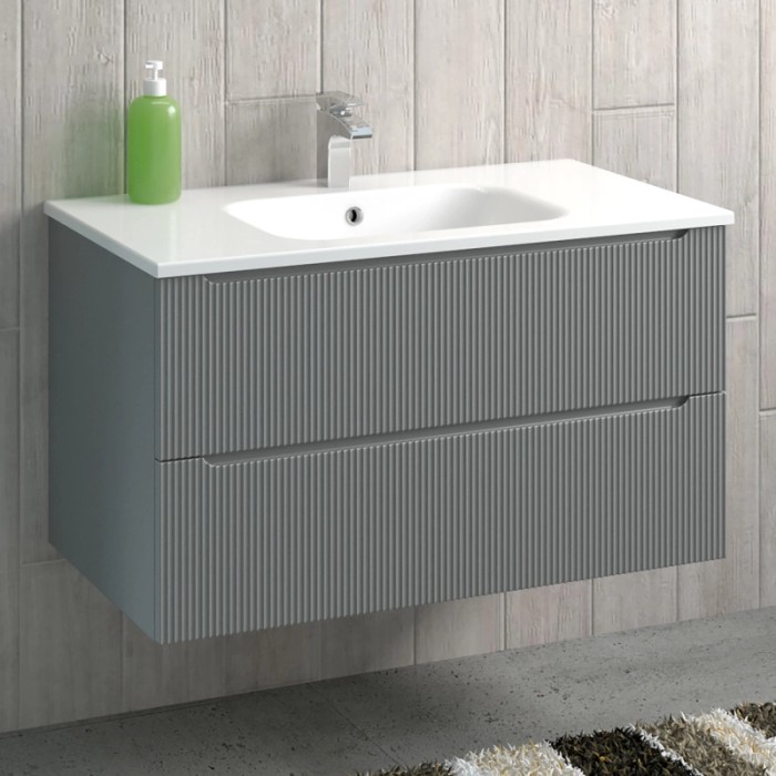 Mobile bagno grigio con lavabo per arredamento bagno.