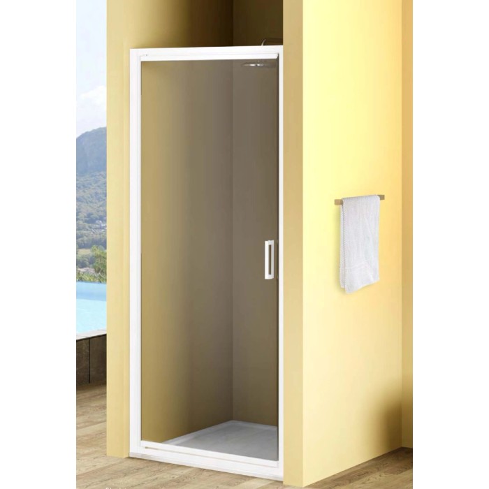 t.b.t. Porta doccia con telaio e maniglia bianchi.