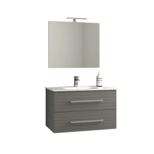 Mobile bagno t.b.t. grigio con specchio e due cassetti. Set arredo bagno.