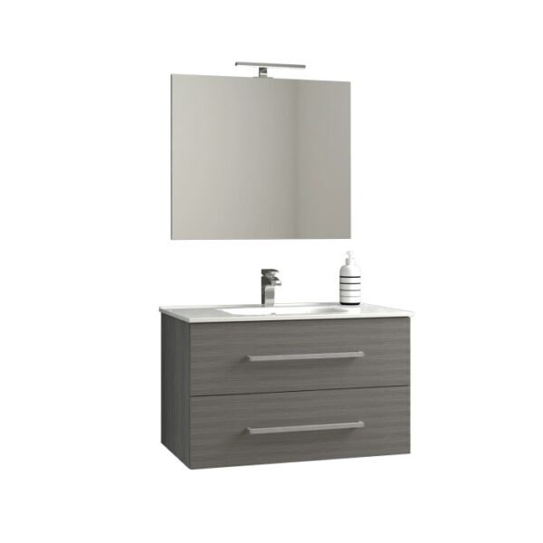 Mobile bagno t.b.t. grigio con specchio e due cassetti. Set arredo bagno.