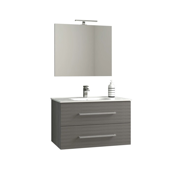 Mobile bagno t.b.t. grigio con specchio e due cassetti. Set arredo bagno.