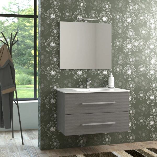 Mobile bagno t.b.t. grigio con specchio e due cassetti. Arredo bagno moderno.