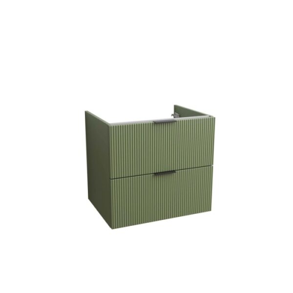 Mobile bagno sospeso verde con due cassetti.