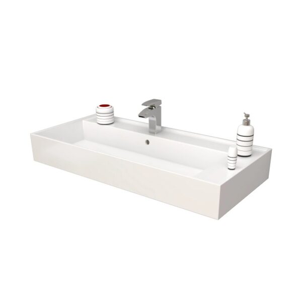 Lavabo singolo t.b.t. bianco con rubinetto e accessori bagno.