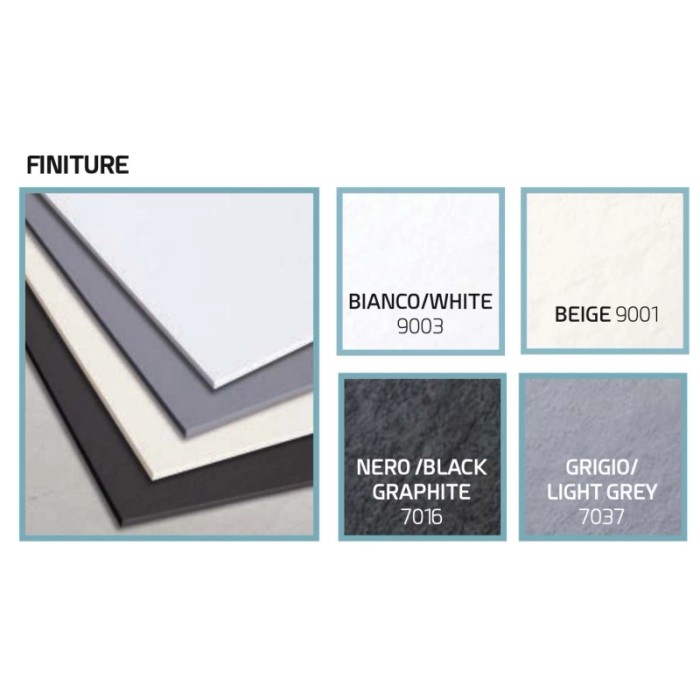Selezione colori per piatto doccia t.b.t.: Bianco, Beige, Nero grafite, Grigio chiaro.