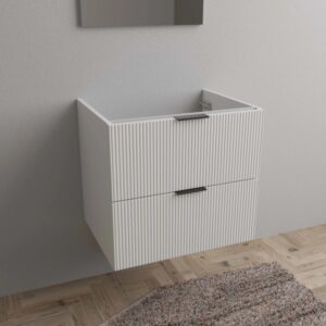 Mobile bagno t.b.t. bianco con due cassetti e maniglie nere.