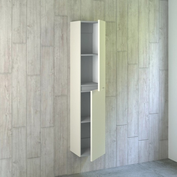 Mobile bagno sospeso verticale aperto, parte della serie di arredo bagno.