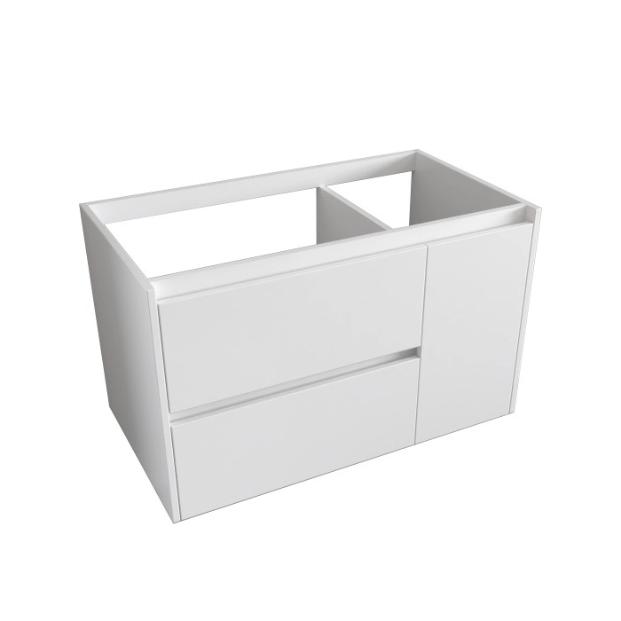 Mobile bagno t.b.t. bianco con due cassetti e un'anta per arredo bagno.