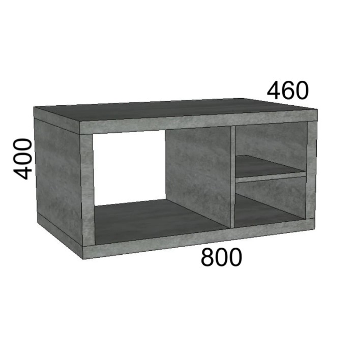 Mobile bagno t.b.t. con vano a giorno e ripiano, effetto cemento grigio.