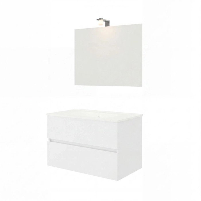 Mobile bagno Cube con lavabo e specchio bianco lucido L81,5xP46,5xH115,4cm