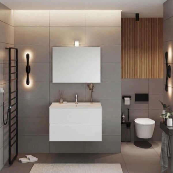 Mobile bagno Cube con lavabo e specchio bianco lucido L81,5xP46,5xH115,4cm