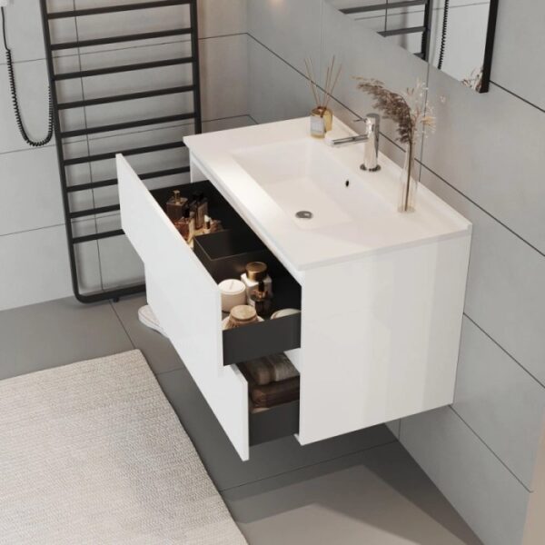 Mobile bagno Cube con lavabo e specchio bianco lucido L81,5xP46,5xH115,4cm