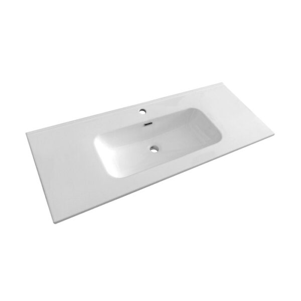 Lavabo singolo t.b.t. in ceramica bianca, vista dall'alto.