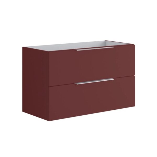 Mobile bagno t.b.t. bordeaux con due cassetti e maniglie argentate.